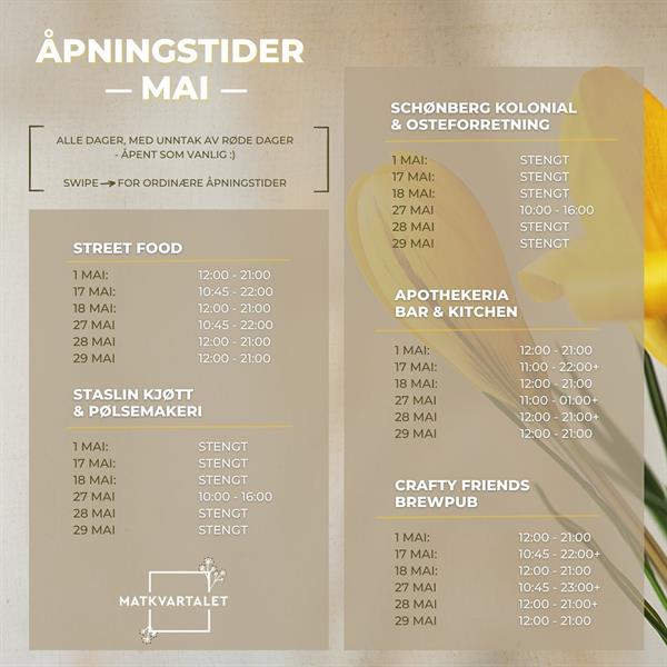 Åpningstider mai 2023