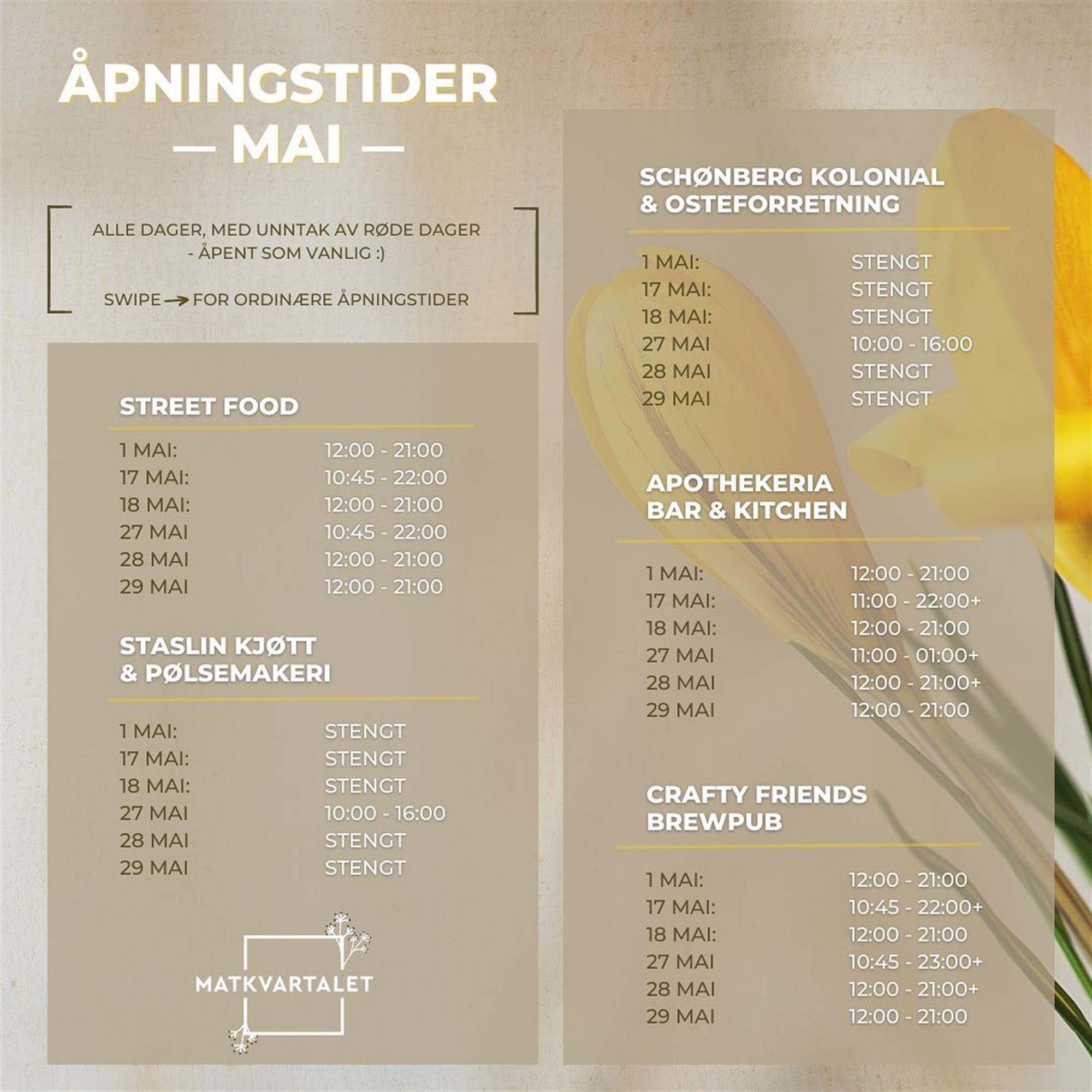 Åpningstider mai 2023