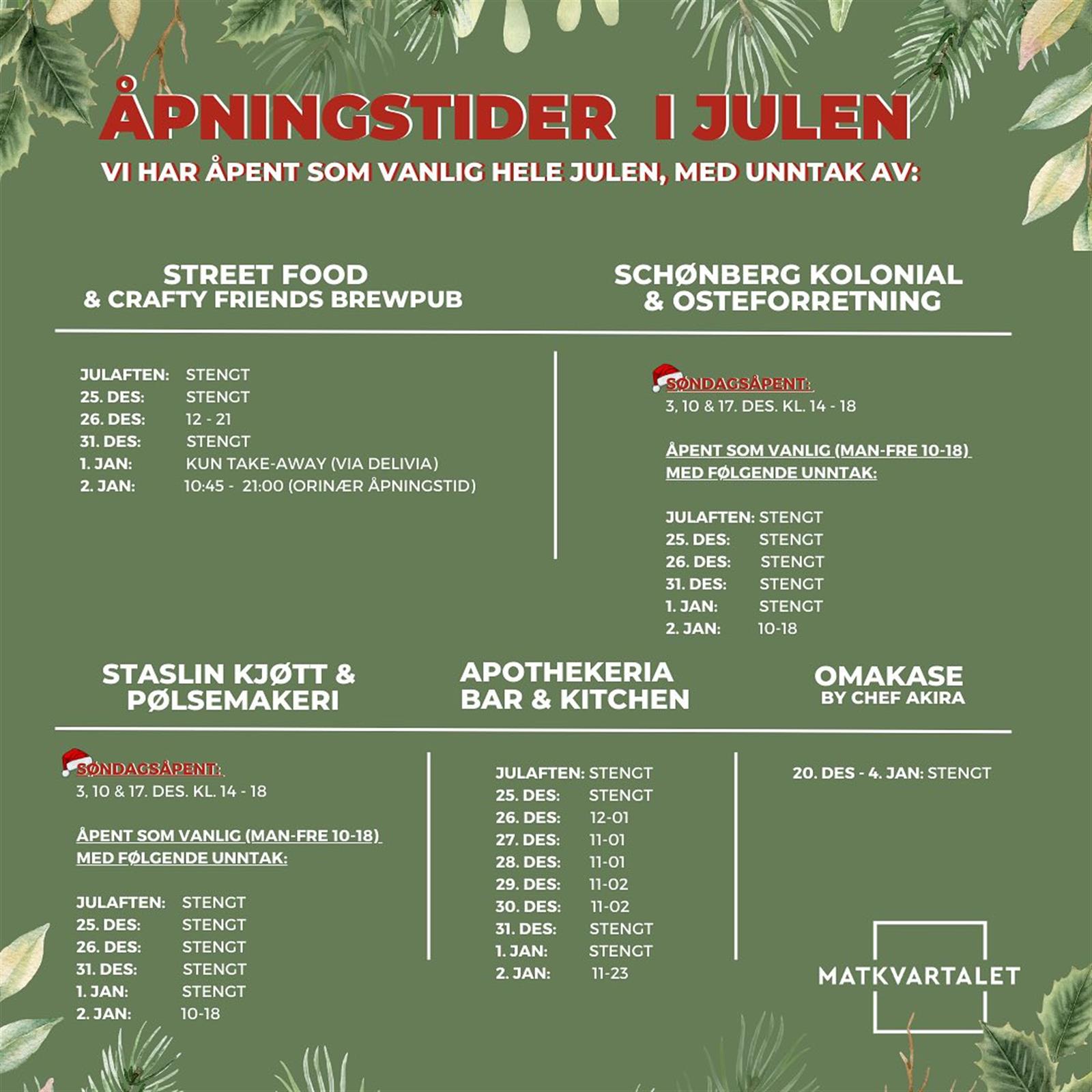 Åpningstider jul 2023