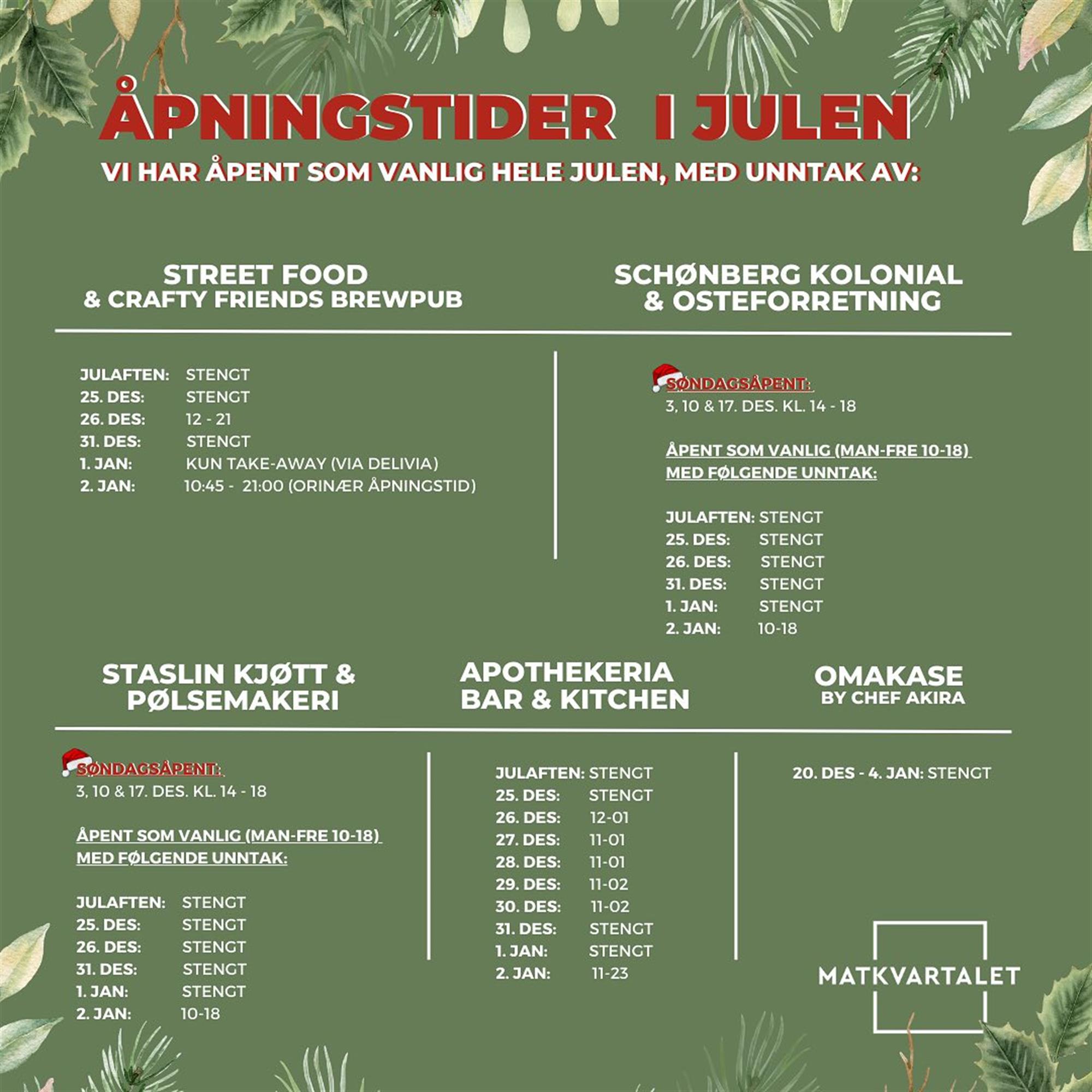 Åpningstider jul 2023